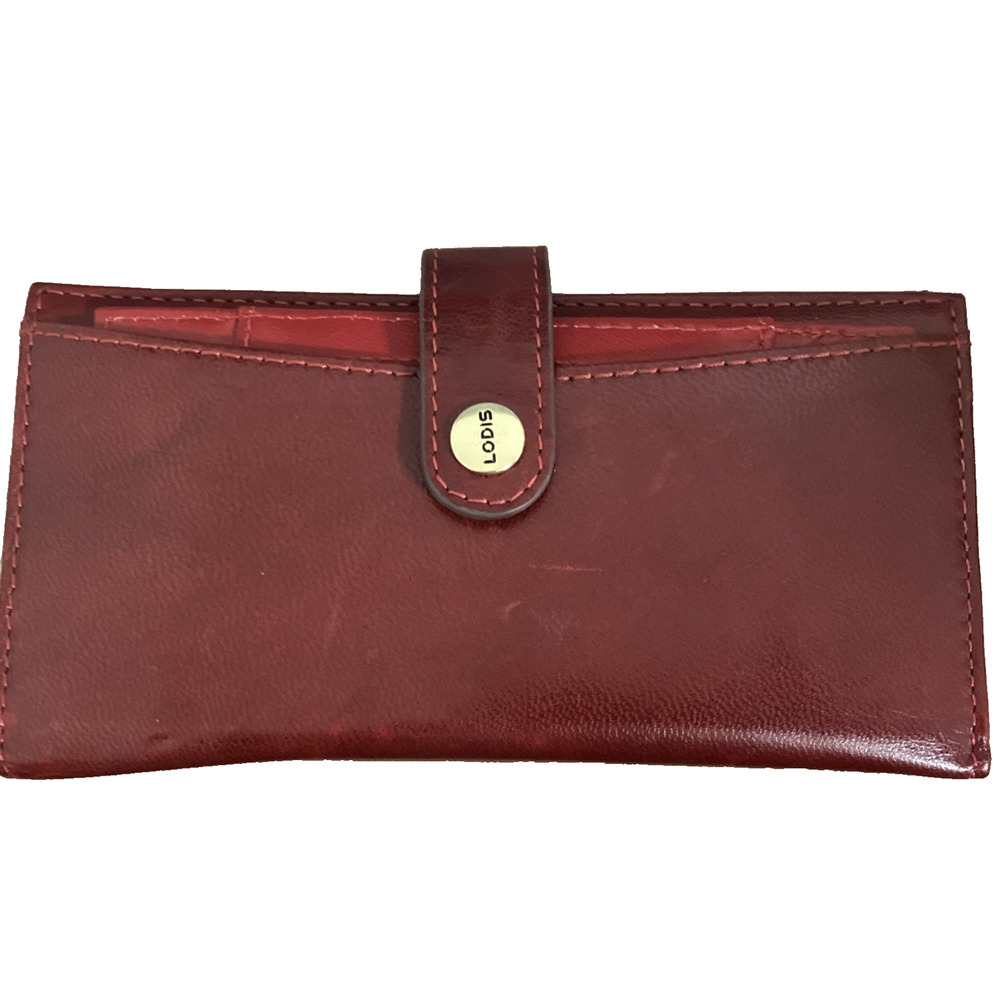 Lodis Women's Leather RFID Euro Slide Credit Card Clutch Wallet Ruby Red